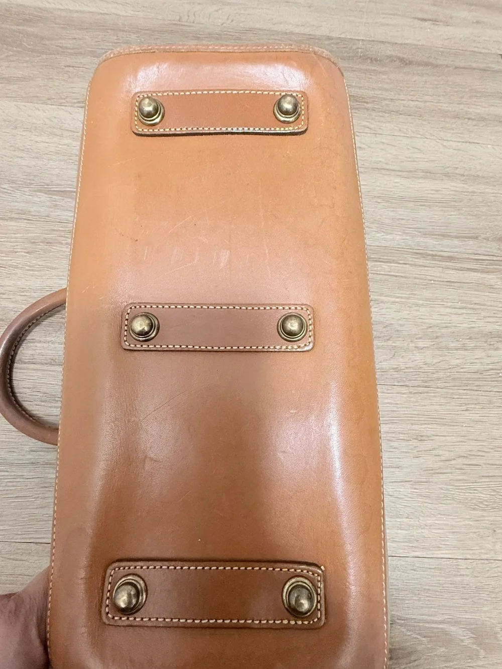 Vintage Dooney & Bourke Taupe Pebbled Leather Satchel with Tan Trim